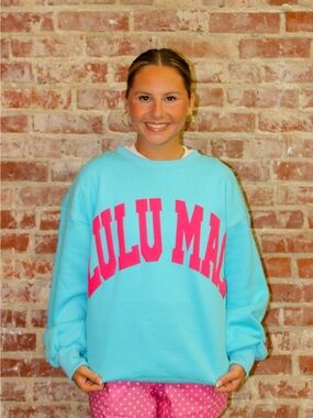 Lulu Mac Blue And Hot Pink Puff Sweater Top